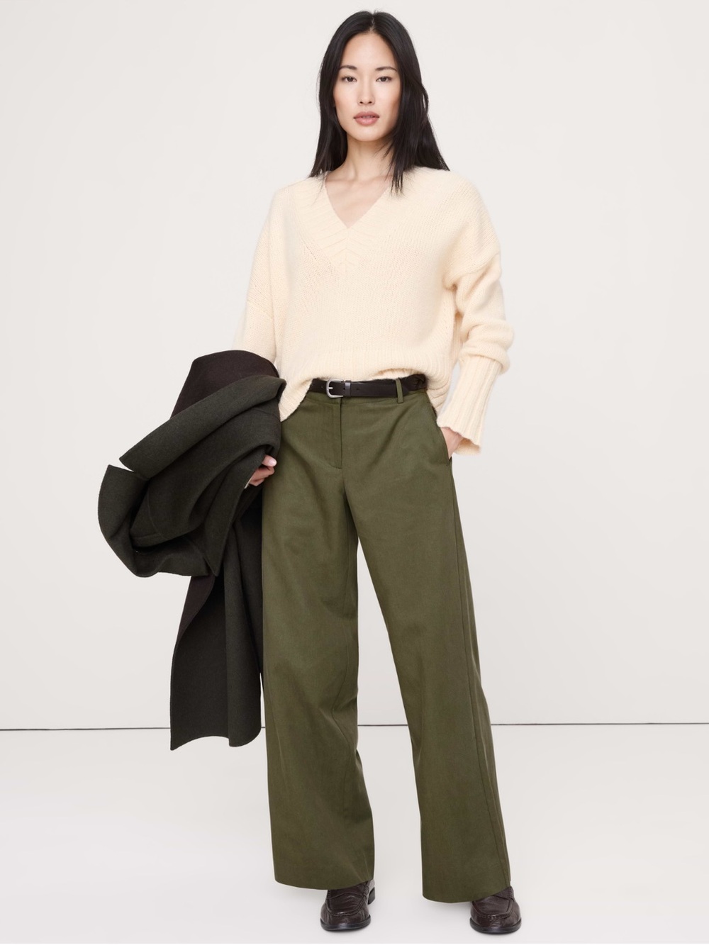 Banana Republic Olive Green Wide-Leg Trousers